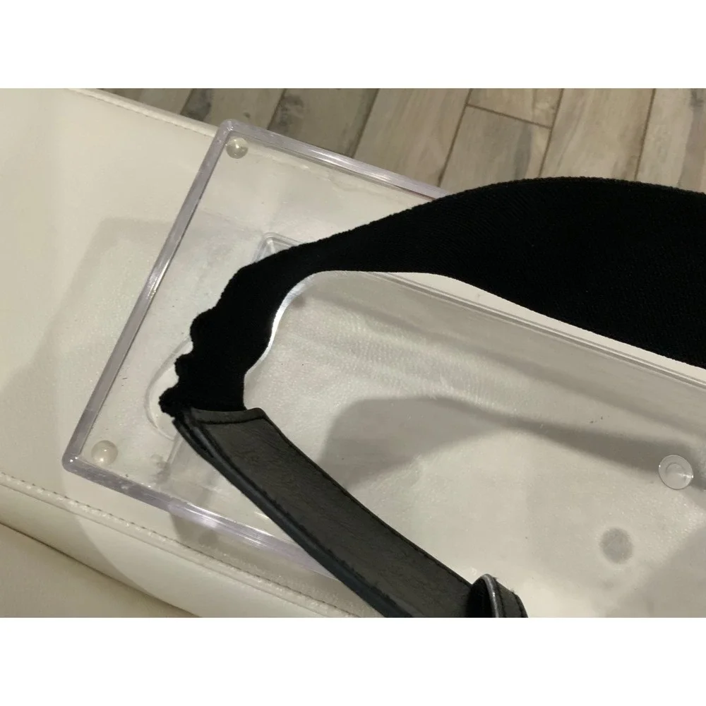 Women Black Elastic‎ Wide Waist Belt Gold Pearl Interlocking C Buckle Statement